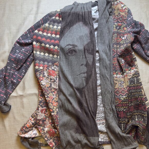 Sacred Threads Patchwork Open Cardigan Womens Large Boho Art Hippie - Picture 1 of 9